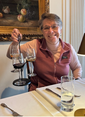 Valerie with wine at Diciannove Dieci