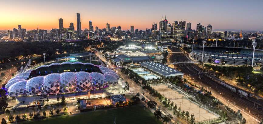 Melbourne's Sporting Precinct and view of city skyline