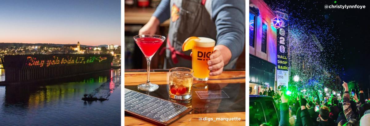 Holiday Lasers on the Ore Dock, Drinks at Digs, NYE Ball Drop in downtown Marquette