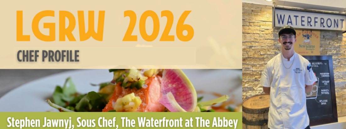 Graphic header image of Chef Stephen Jawnyj of The Abbey Resort.