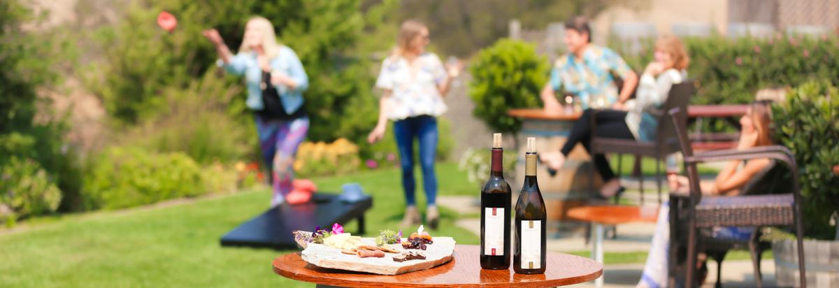 Wine from Harmony Cellars featured in a backyard get together in SLO CAL