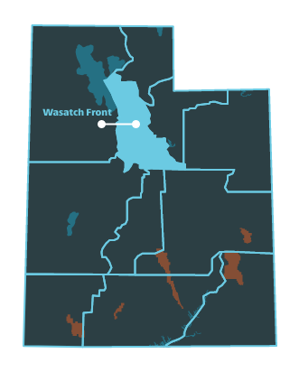 Wasatch Front Region Map with no city name