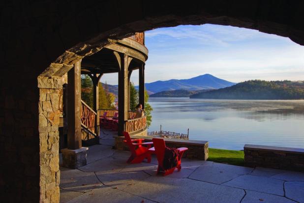 Lake Placid Lodge porch and view of lake