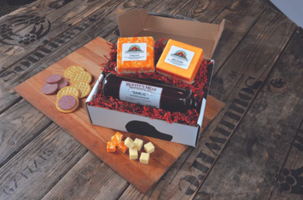 Feltz Dairy Store Wisconsin Sampler Gift Box with cheese, sausage, and crackers.