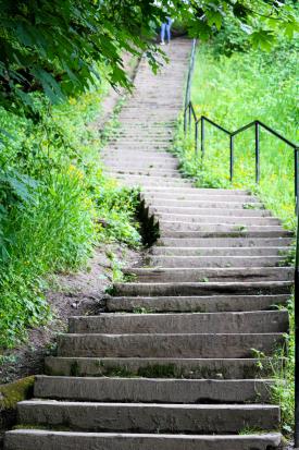 Long outdoor stairway up a hillside