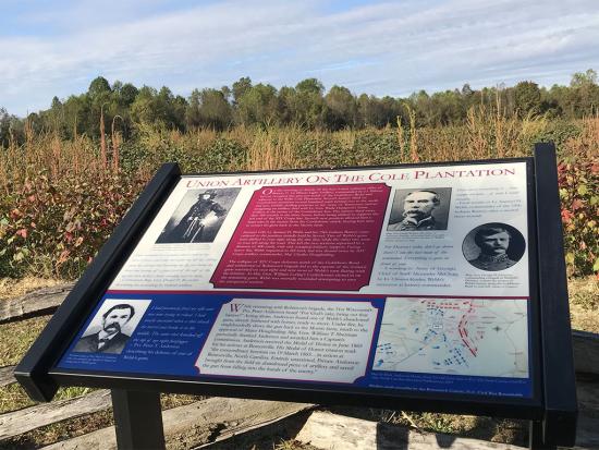 Cole Plantation Civil War Trail Marker at Bentonville Battlefield near Four Oaks, NC.