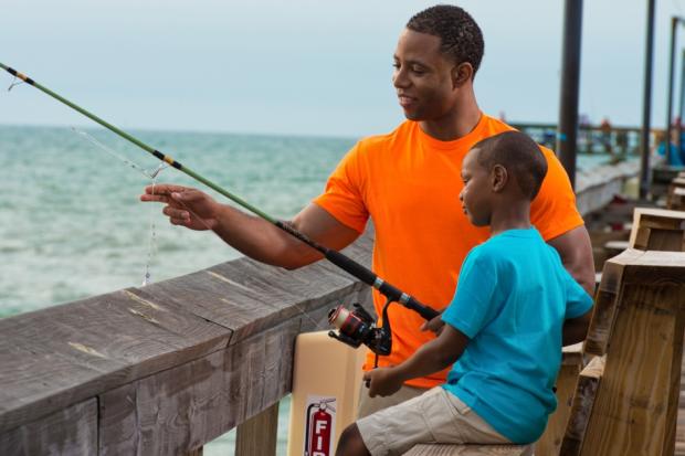 Dad and Son Pier Fishing