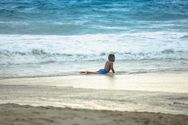 Young boy on beach in Atlantic Beach