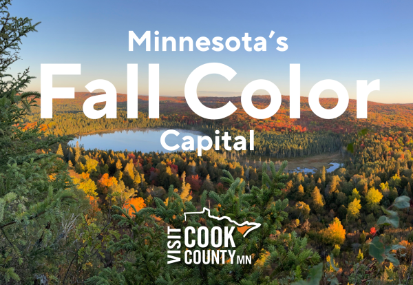 A Minnesota's Fall Color Capital Graphic with fall colors in the background