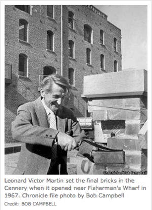 Leonard Martin setting final bricks in the Cannery