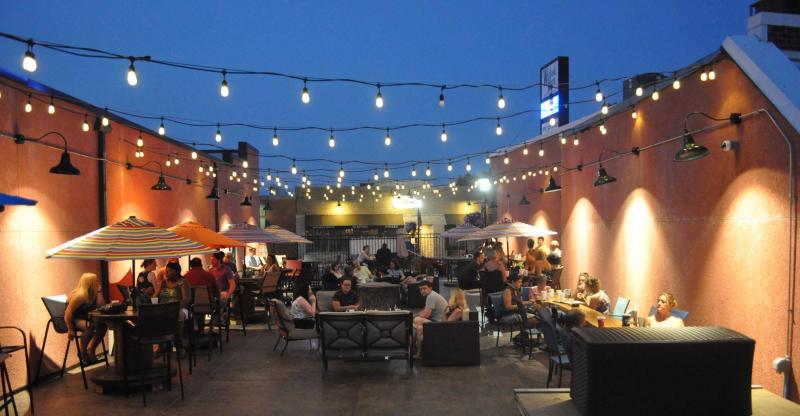 Beer drinkers enjoying their evening on the Wicked Wort patio