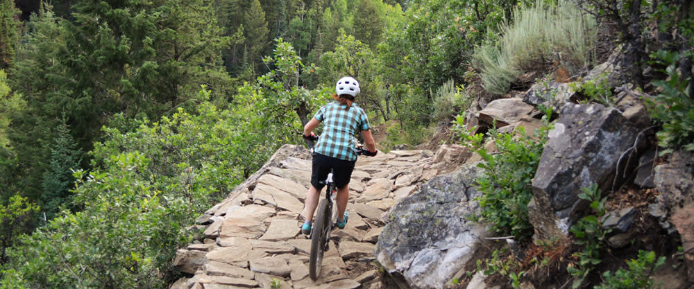 Riding the downhill portion of the Spring Creek Trial