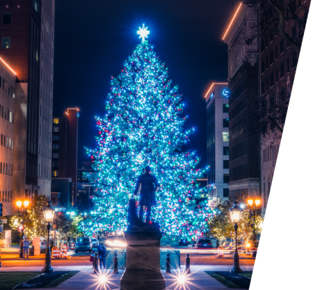 Tree lit with blue lights