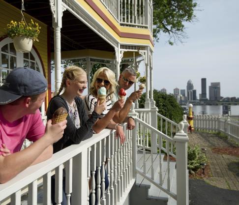 Family eating ice cream from Widows Walk Ice Creamery in Clarksville, IN