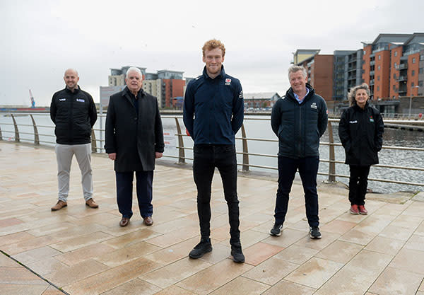George Peasgood and para tri and council representatives at Swansea Dock