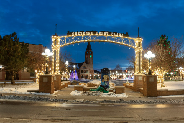 Outdoor Christmas lights at Cheyenne's Old West Holiday at Cheyenne Depot Plaza