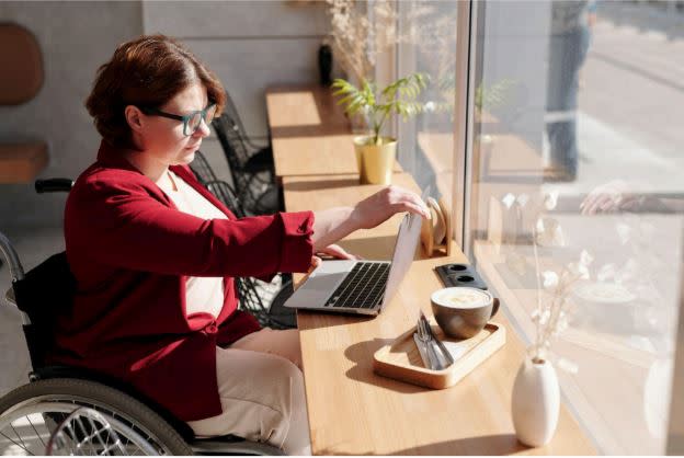 A woman using a laptop