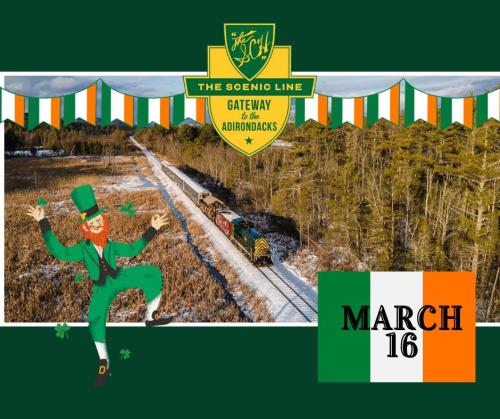 St. Patrick's Day themed flyer with train