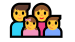 Icon representing a family with two parents and two older children, symbolizing a fun, all-ages family weekend getaway.