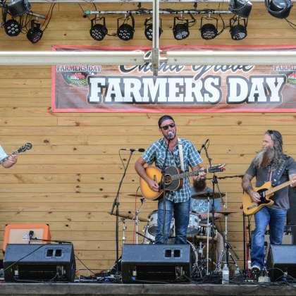 Band playing on stage at China Grove's Farmers Day Festival
