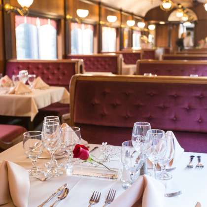 Train car decorated for fine dining