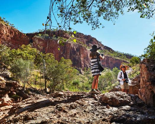 two women on walking trail to emma gorge tourism western australia
