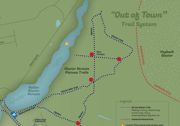 a trail map leading to a glacier