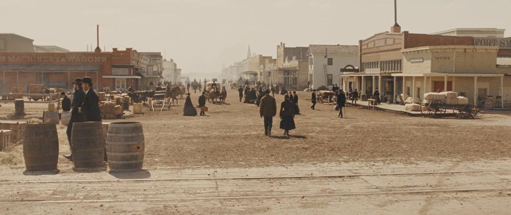 True Grit screengrab showing a dusty landscape of the western town of Fort Smith Arkansas
