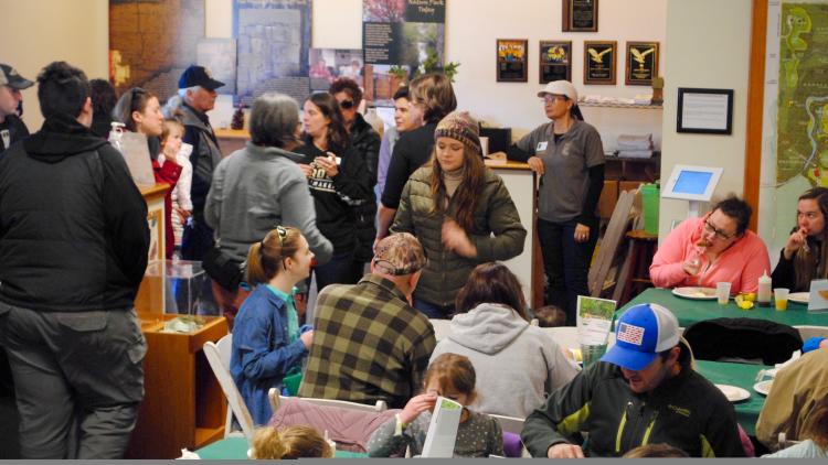 The annual Pancake Breakfast Fundraiser at McCloud Nature Park during Maple Syrup Days is a very popular event.