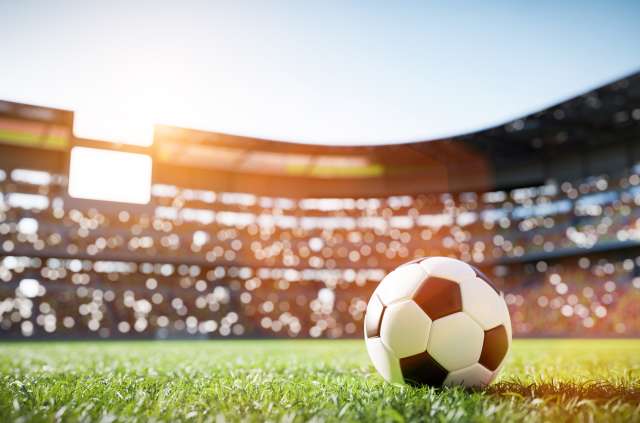 Soccer ball at a stadium during a soccer match