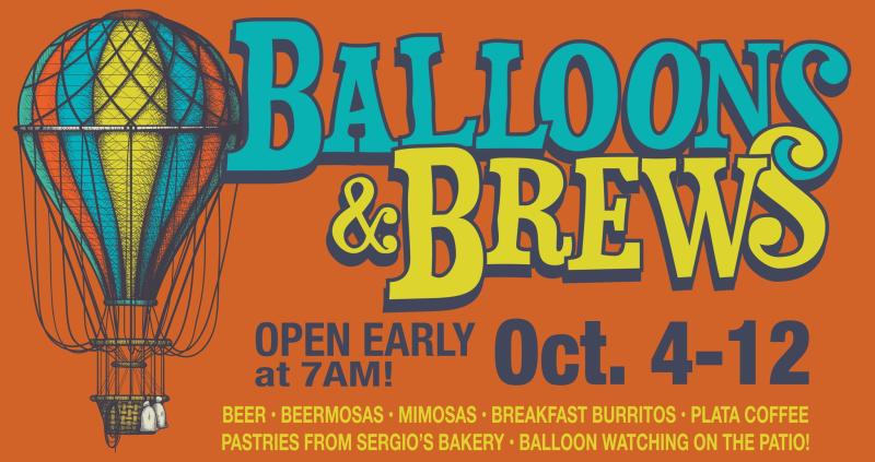 Graphic advertising the 2025 Balloons & Brews event at Steel Bender.
