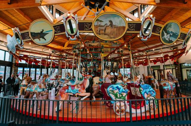 Carousel at Burlington City Park with beautiful animals.
