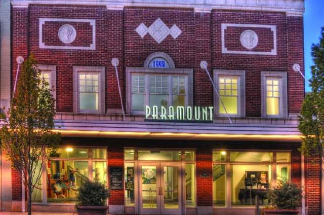 Evening photo of the front entrance Paramount Theater