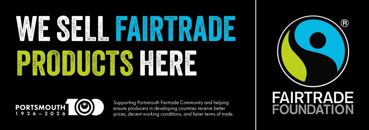 Fairtrade Foundation poster image with the tagline: We sell Fairtrade products here