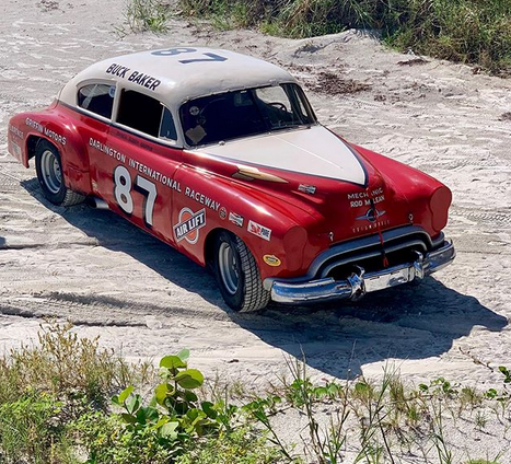 Old racing car at Racings North Turn in Daytona Beach