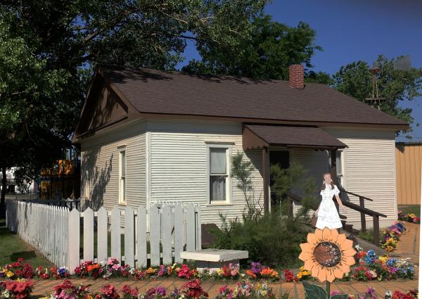A replica of Dorothy's Home from the Wizard of Oz at the Dorothy's House and Land of Oz attraction in Liberal