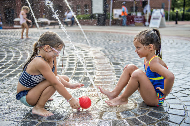girls in fountain
