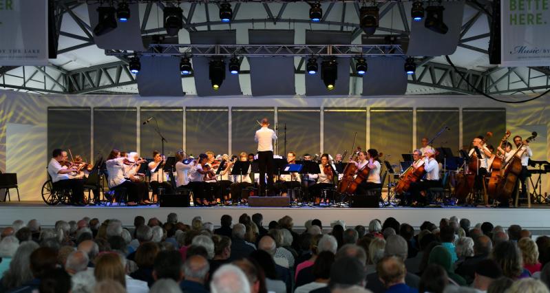 The Lake Geneva Symphony Orchestra band on stage.