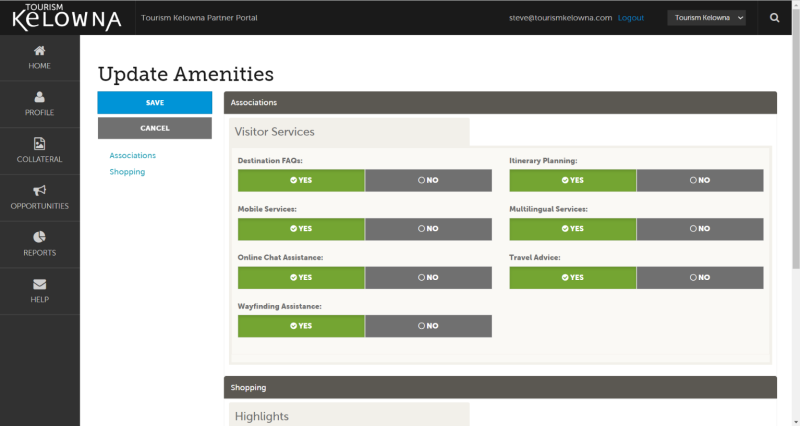 Amenities Page - Partner Portal