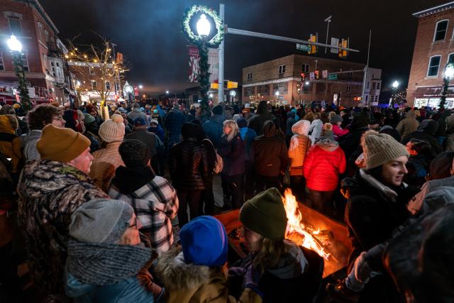 A crowd gathers for the fireworks at Somerset's Fire and Ice Festival.