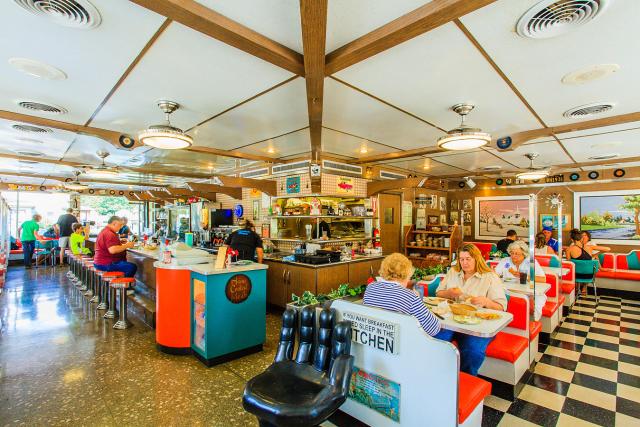 View of booths inside Connies Diner