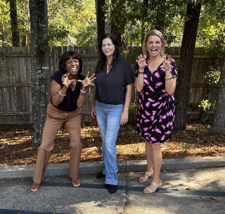 Dana Holyfield on All The Waves podcast with hosts Zondra and Katie doing their best impressions of the Honey Island Swamp Monster.