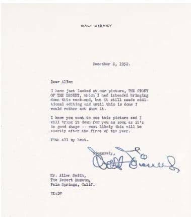disney letter to desert museum