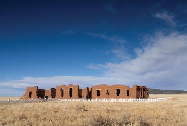 The eroded buildings at Fort Union National Monument