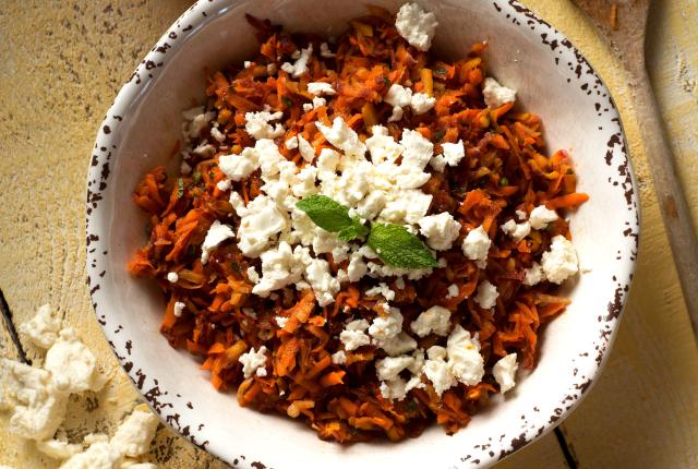 Carrot Salad with Harissa, Feta, and Mint