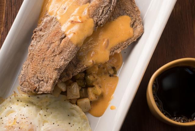 Blue-Corn-Crusted Trout and Eggs with Chipotle Hollandaise