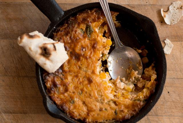 Green Chile Cast-Iron Corn Casserole from Pueblo Harvest Cafe