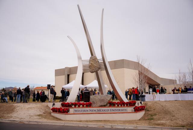 Michael Metcalf’s "Collaboration" stands tall on the WNMU campus.