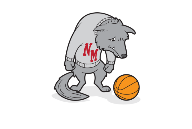 Illustration of sad UNM lobo with a basketball.