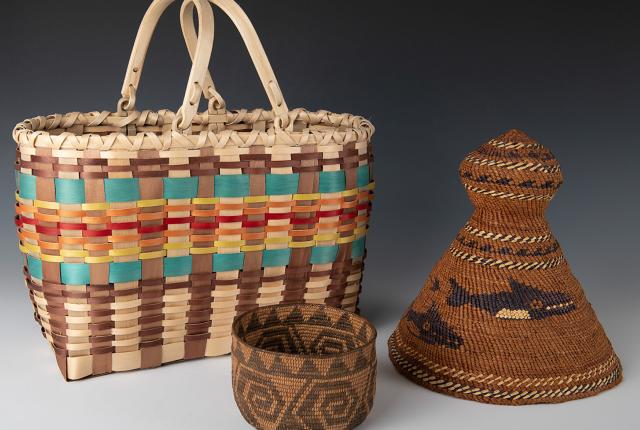 Baskets of the Ho-Chunk (Wisconsin), Akimel O’Odham (Arizona), and Nuu-chah-nulth (Washington State) tribes.